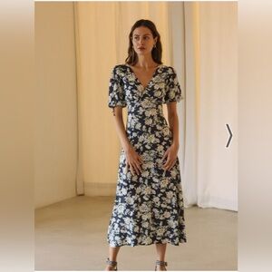 Kivari Navy Floral Midi Dress